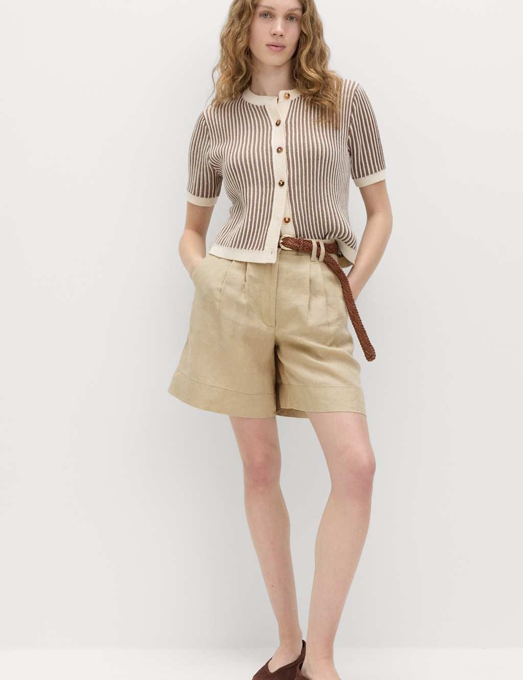 Marks & Spencer M&S Pure Linen High Waisted Shorts Sandstone - 1