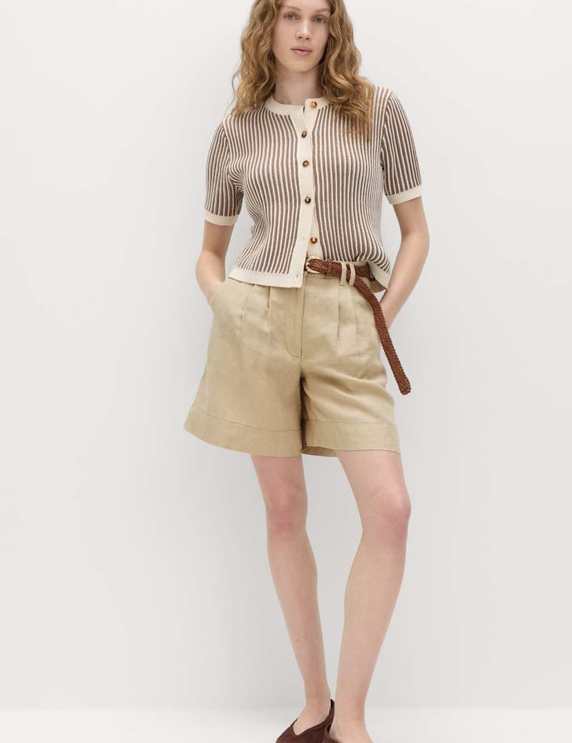 Marks & Spencer M&S Pure Linen High Waisted Shorts Sandstone - 1