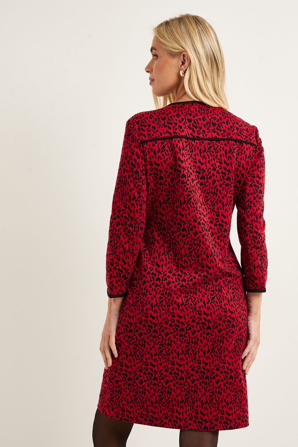 Wallis Wallis Women's Petite Leopard Ponte Contrast Shift Dress in Red - 3