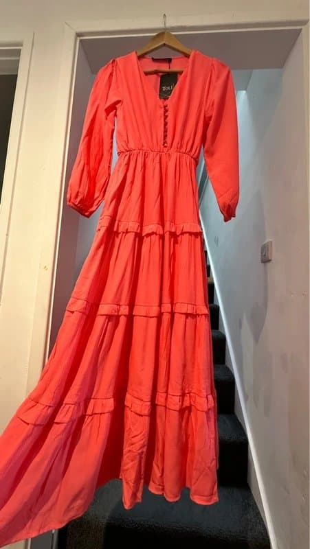 Toli Beautiful coral Elasticated waistband tiered long dress