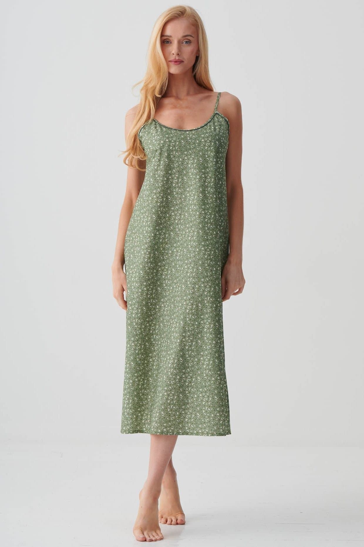 British Boxers British Boxers Women's "Shrub Sage Flower" Crisp Cotton Strappy Nightdress in Pale Green
