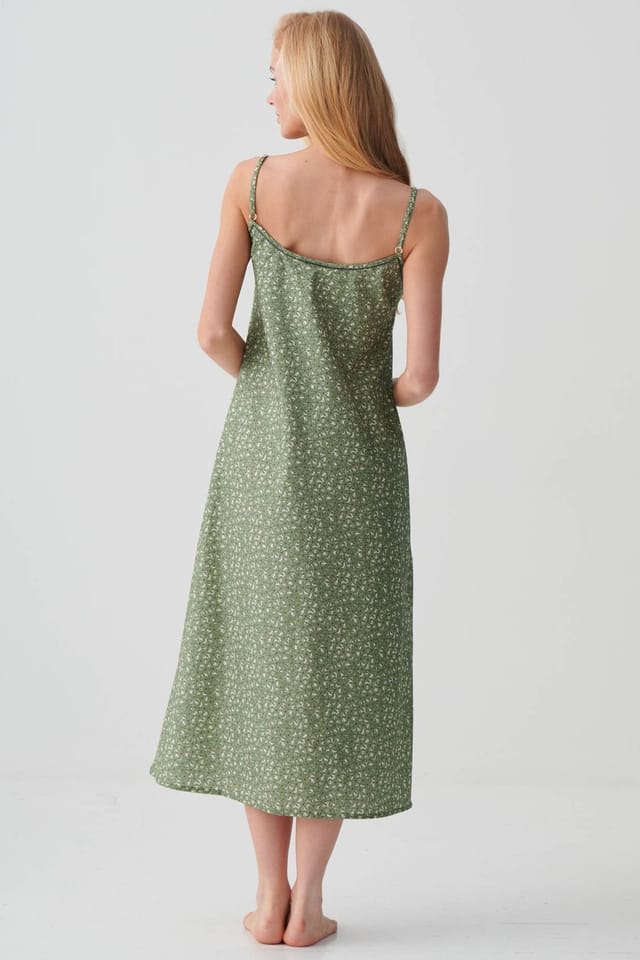 British Boxers British Boxers Women's "Shrub Sage Flower" Crisp Cotton Strappy Nightdress in Pale Green - 3