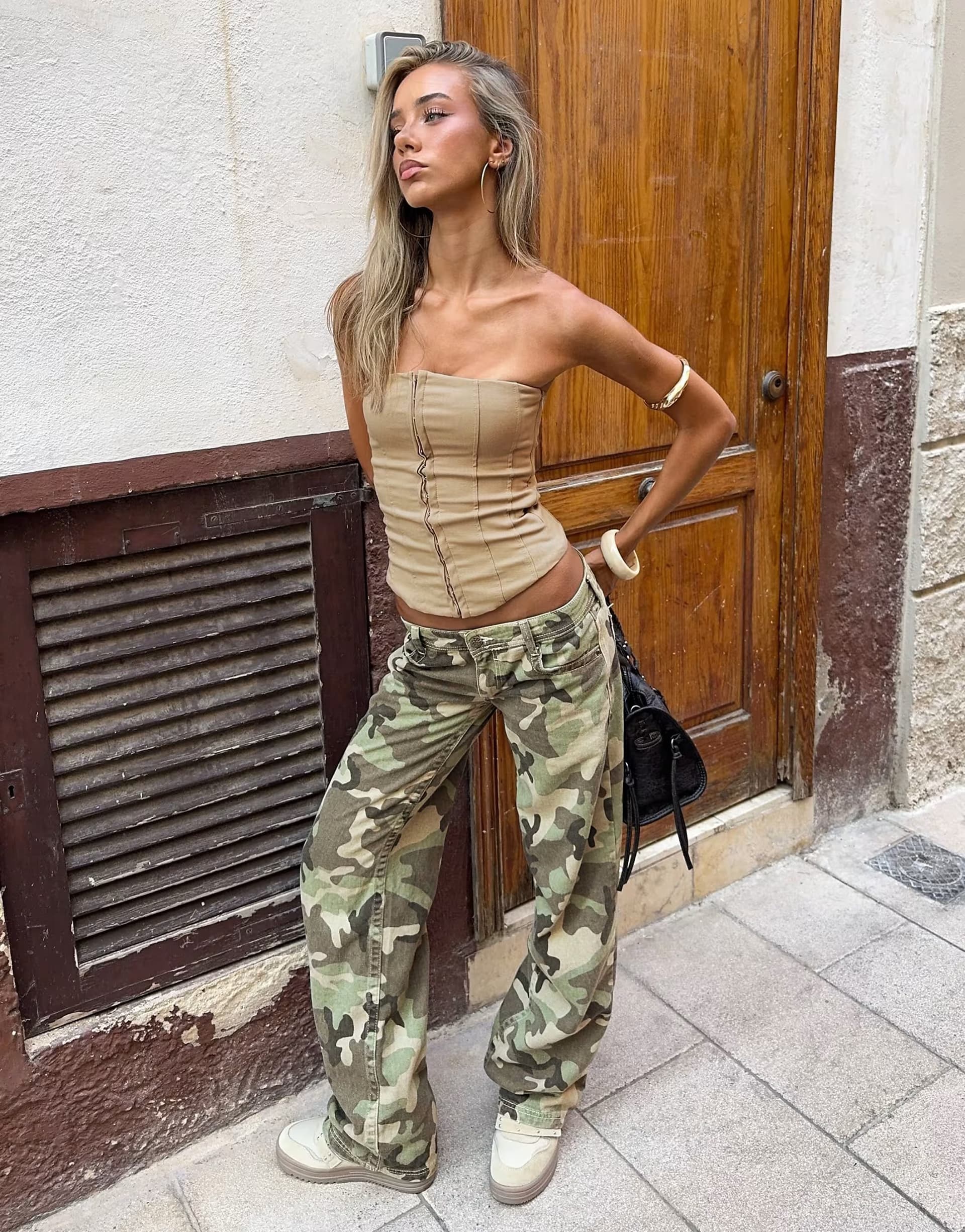 ASOS Bershka Corset bandeau top in camel
