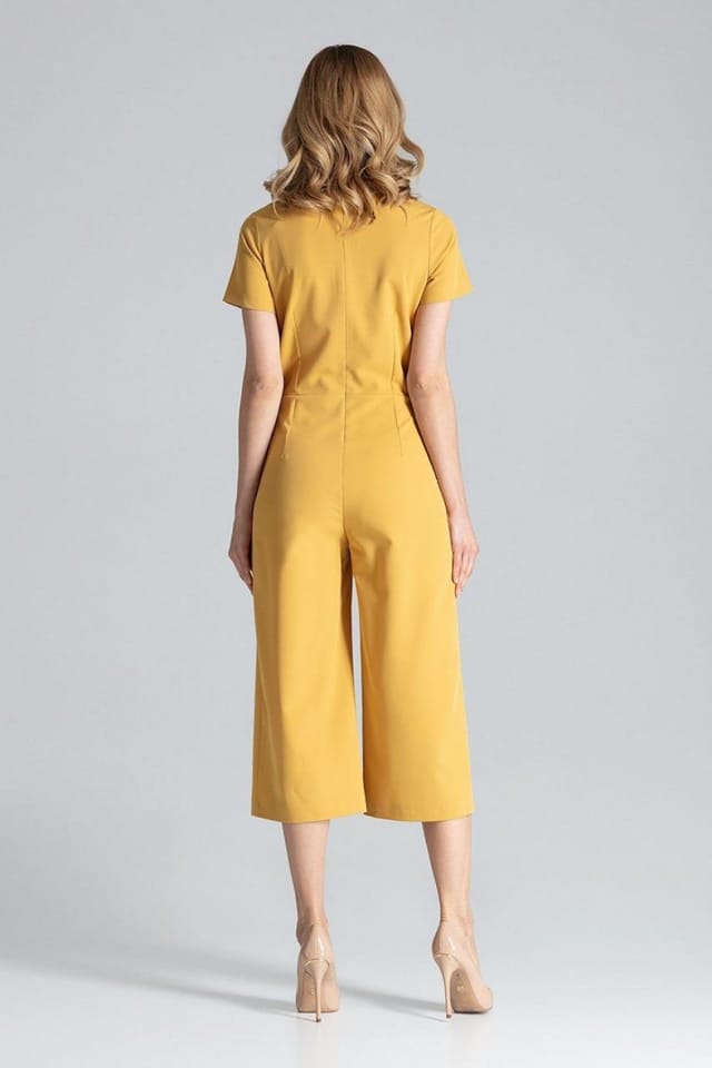 Love Lace Love Lace Women's Short Sleeve Envelope Jumpsuit Wide Leg Zip in Yellow - 3