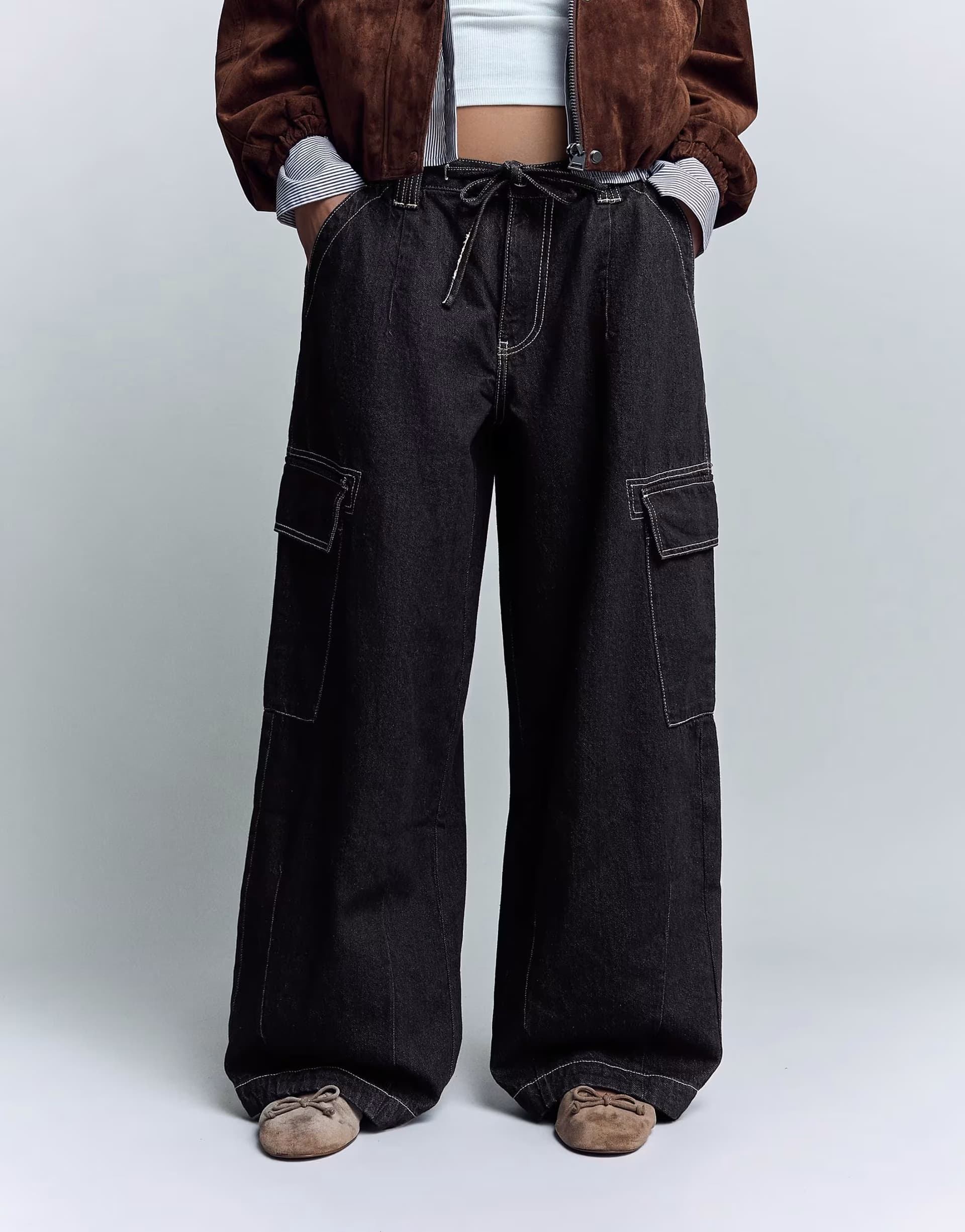 ASOS Bershka Parachute cargo jeans in blue