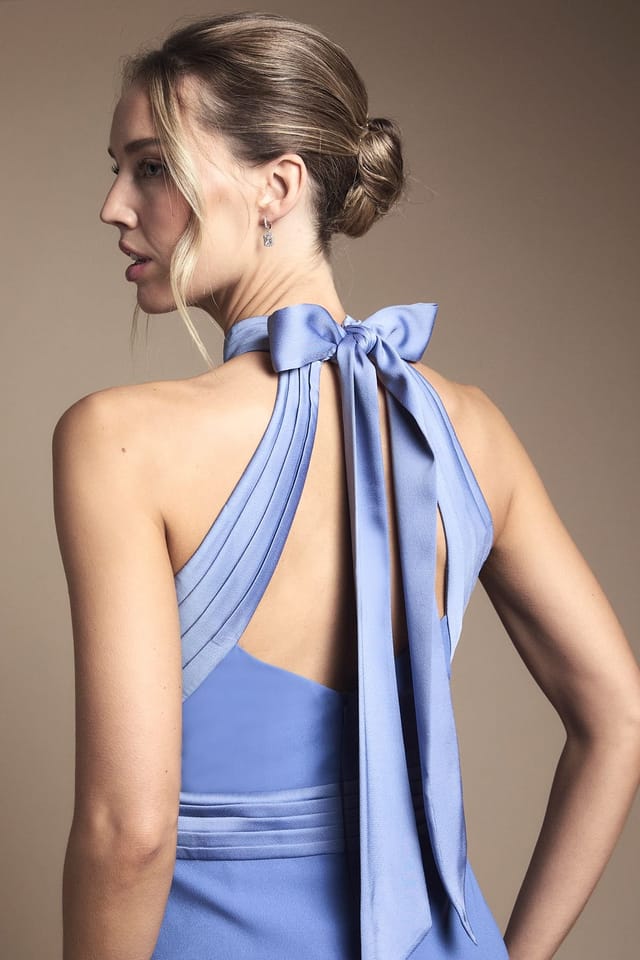Oasis Oasis Women's Halter Pleat Detail Maxi Bridesmaid Dress in Slate Blue - 3