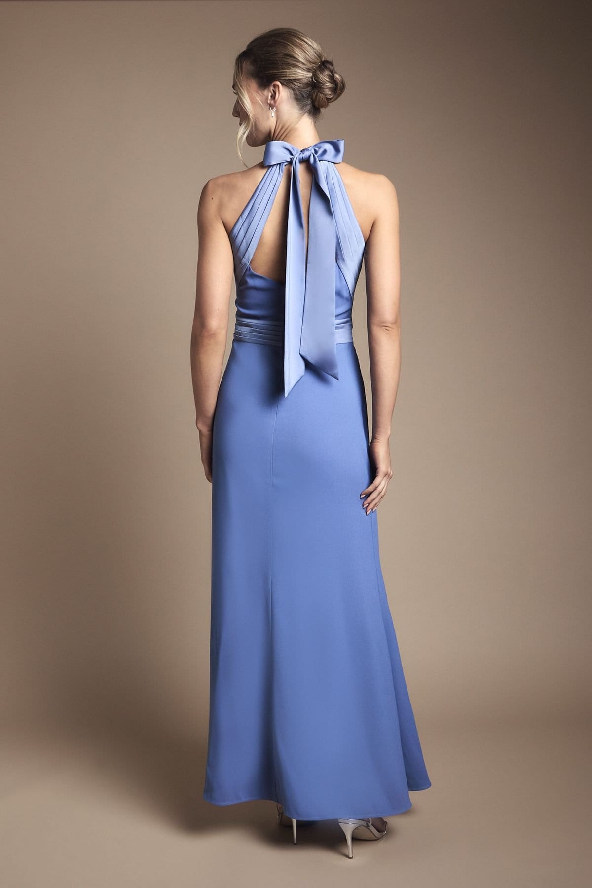 Oasis Oasis Women's Halter Pleat Detail Maxi Bridesmaid Dress in Slate Blue - 4