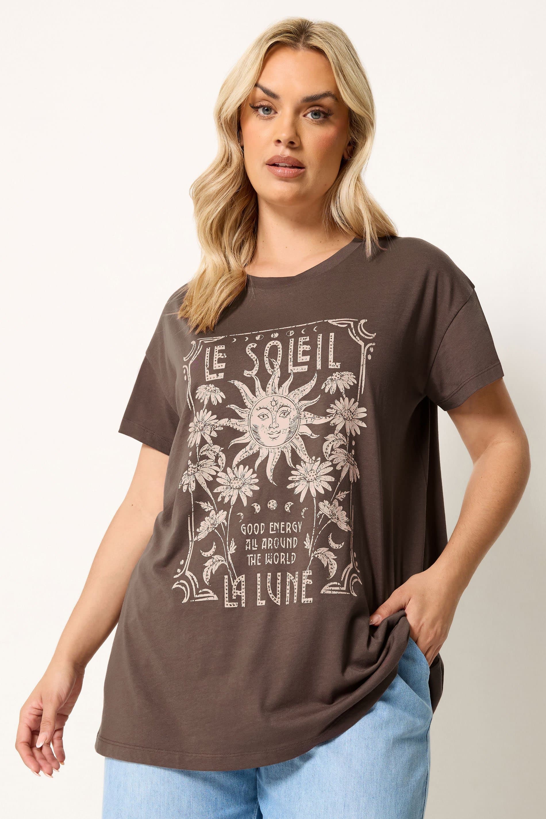 Yours Plus Size Brown 'Le Soleil' Sun Tshirt
