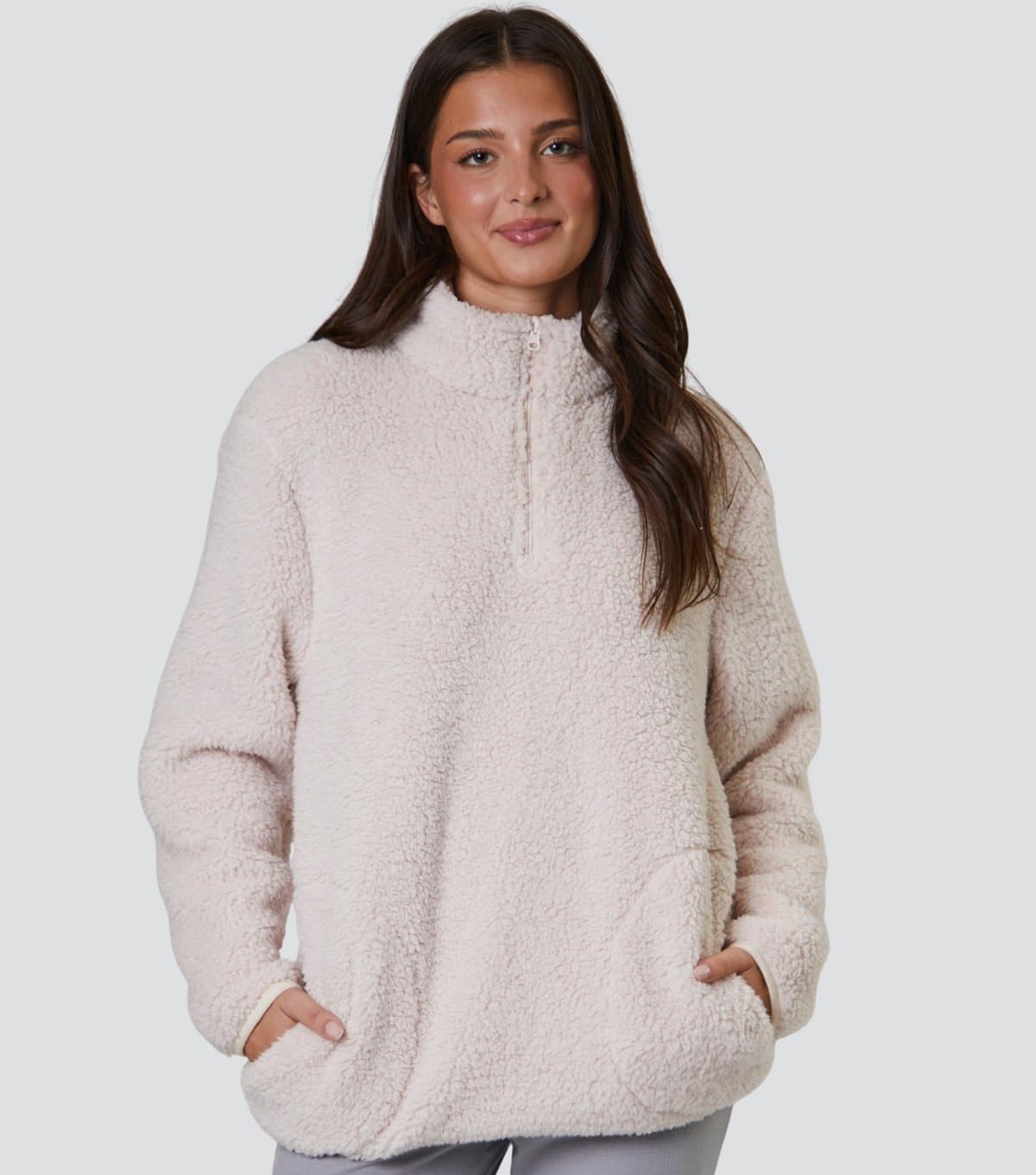 Loungeable Women's Cream Borg Quarter Zip Jumper Loungeable New Look