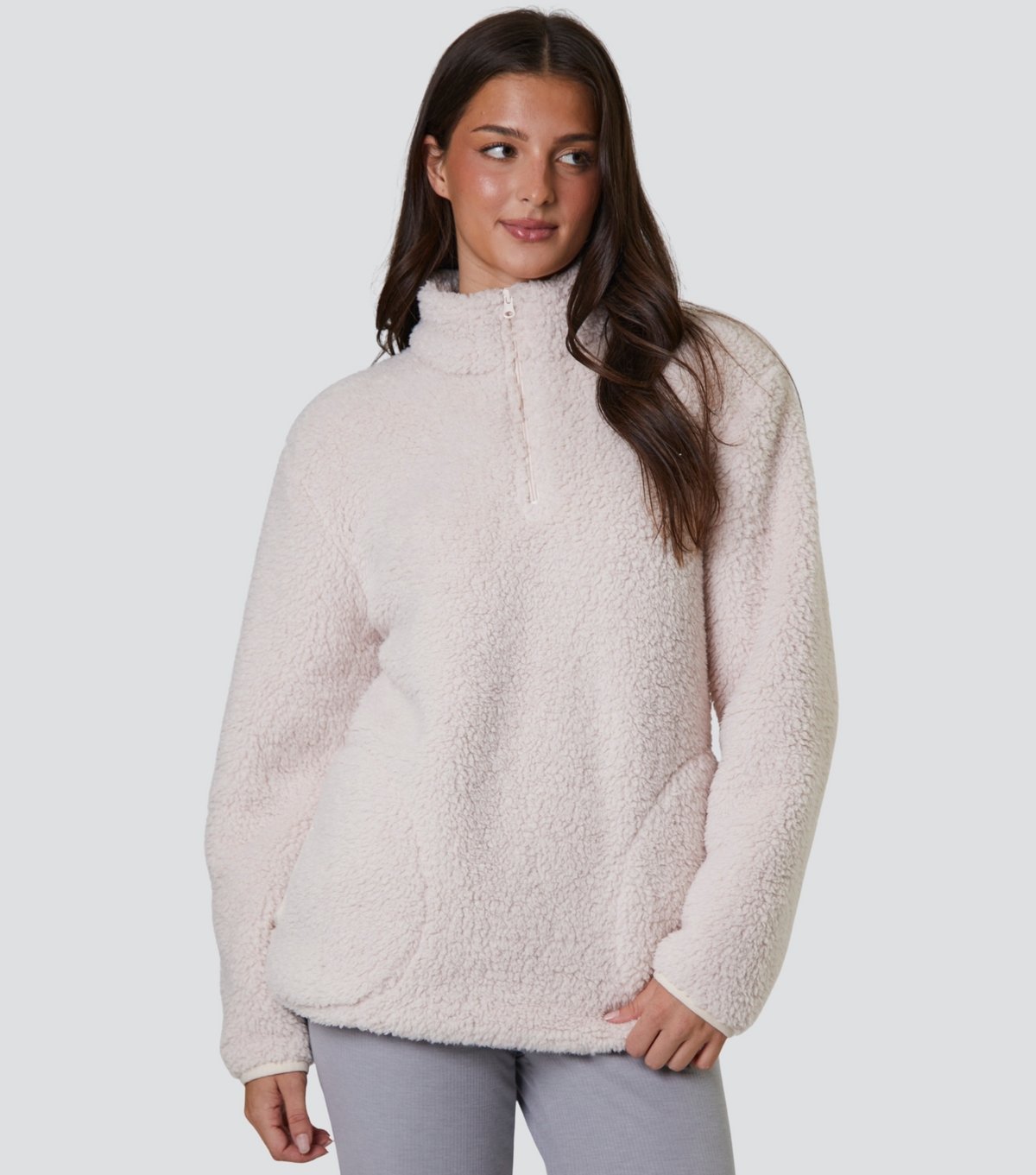 Loungeable Women's Cream Borg Quarter Zip Jumper Loungeable New Look - 3