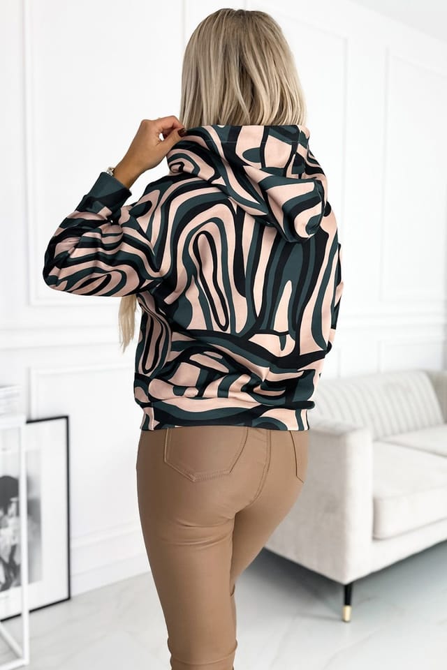 Love Lace Love Lace Women's Wave Kangaroo Hoodie Sweatshirt in Beige - 3