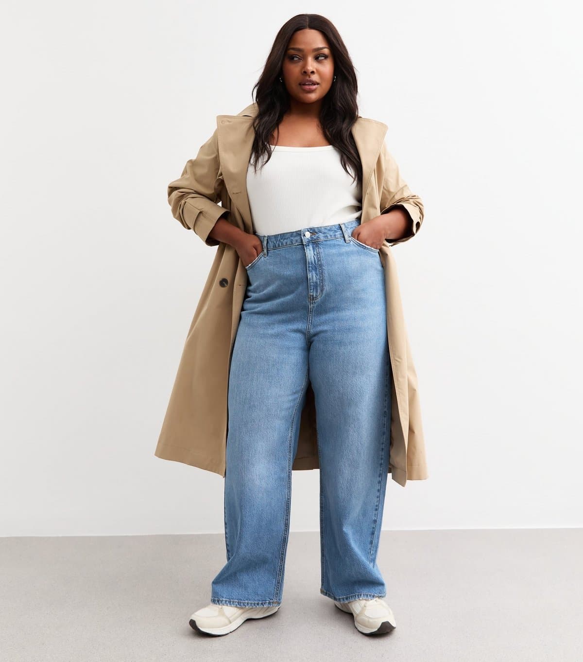 New Look Women's Plus Size Blue Adalae High Waisted Wide Leg Jeans Curves New Look