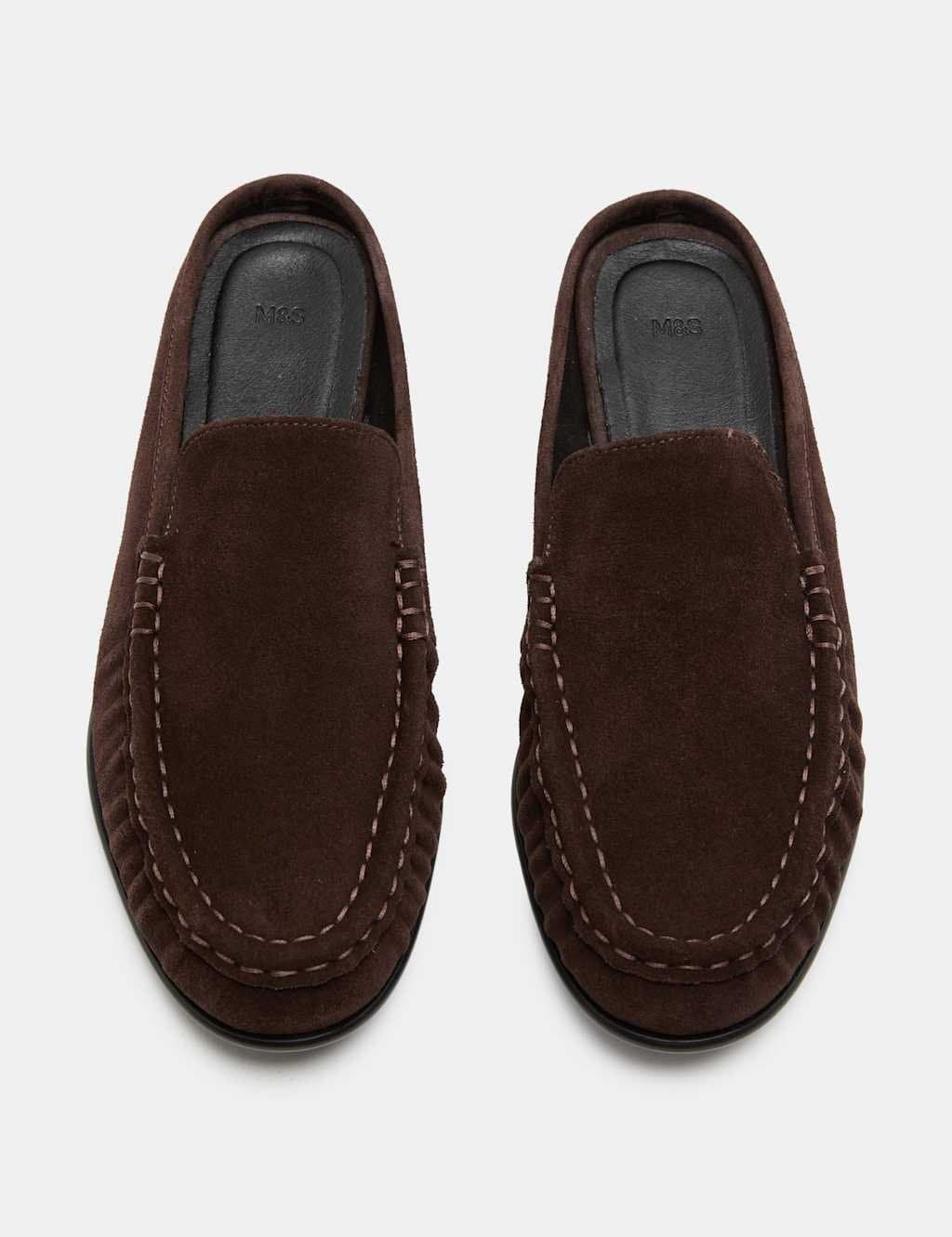 Marks & Spencer M&S Suede Ruched Backless Flat Loafers Brown