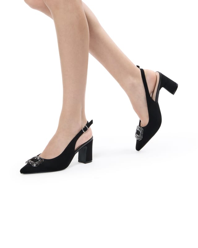 Paradox London Paradox London Women's Gabriella' Wide Fit Block Heel Slingback Shoes in Black - 2