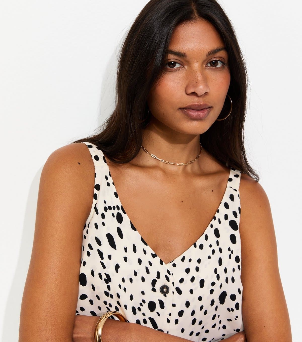 New Look Women's Cream Abstract Print V-Neck Cami Top New Look