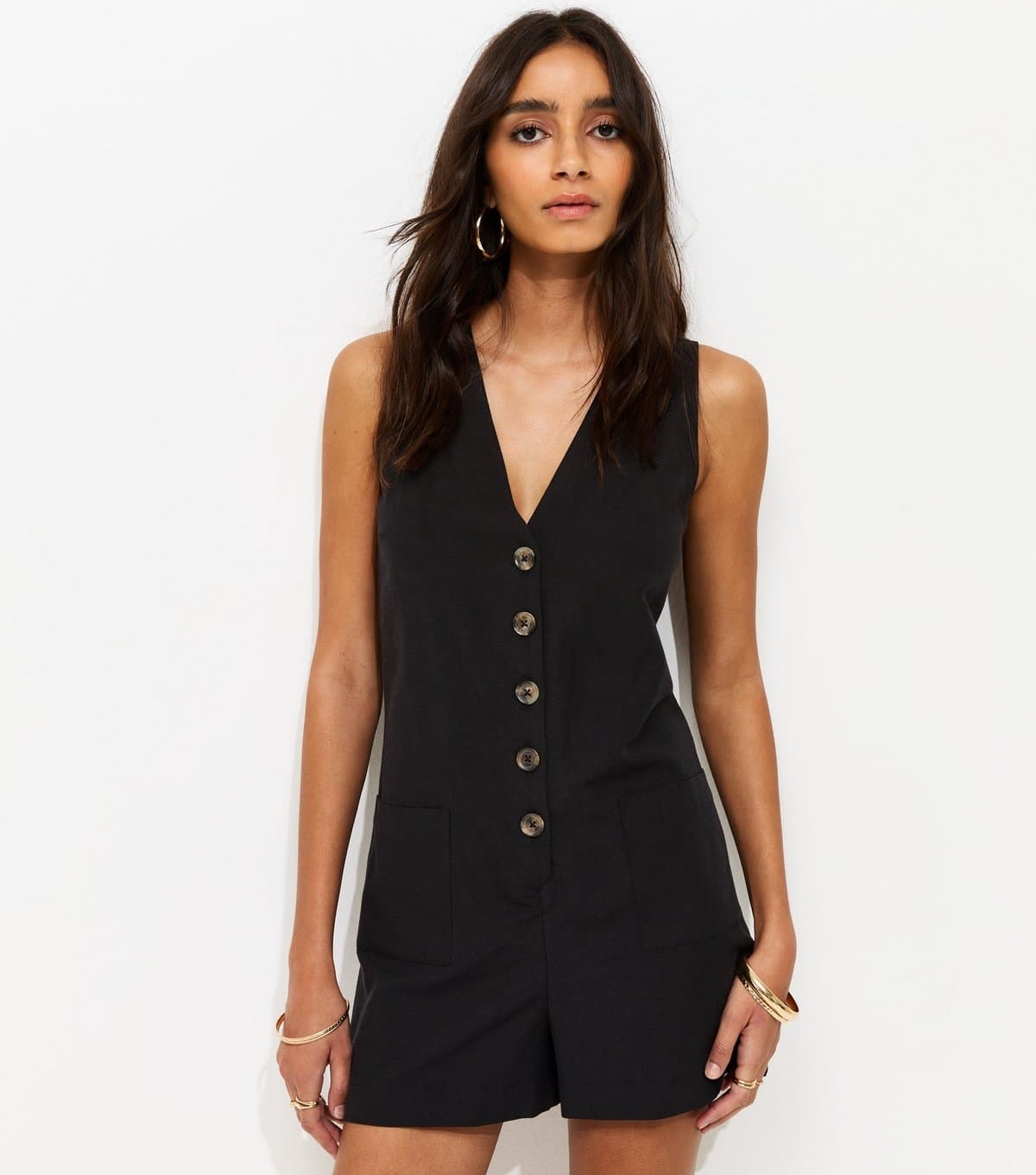 New Look Women's Black Sleeveless Button Through Playsuit New Look