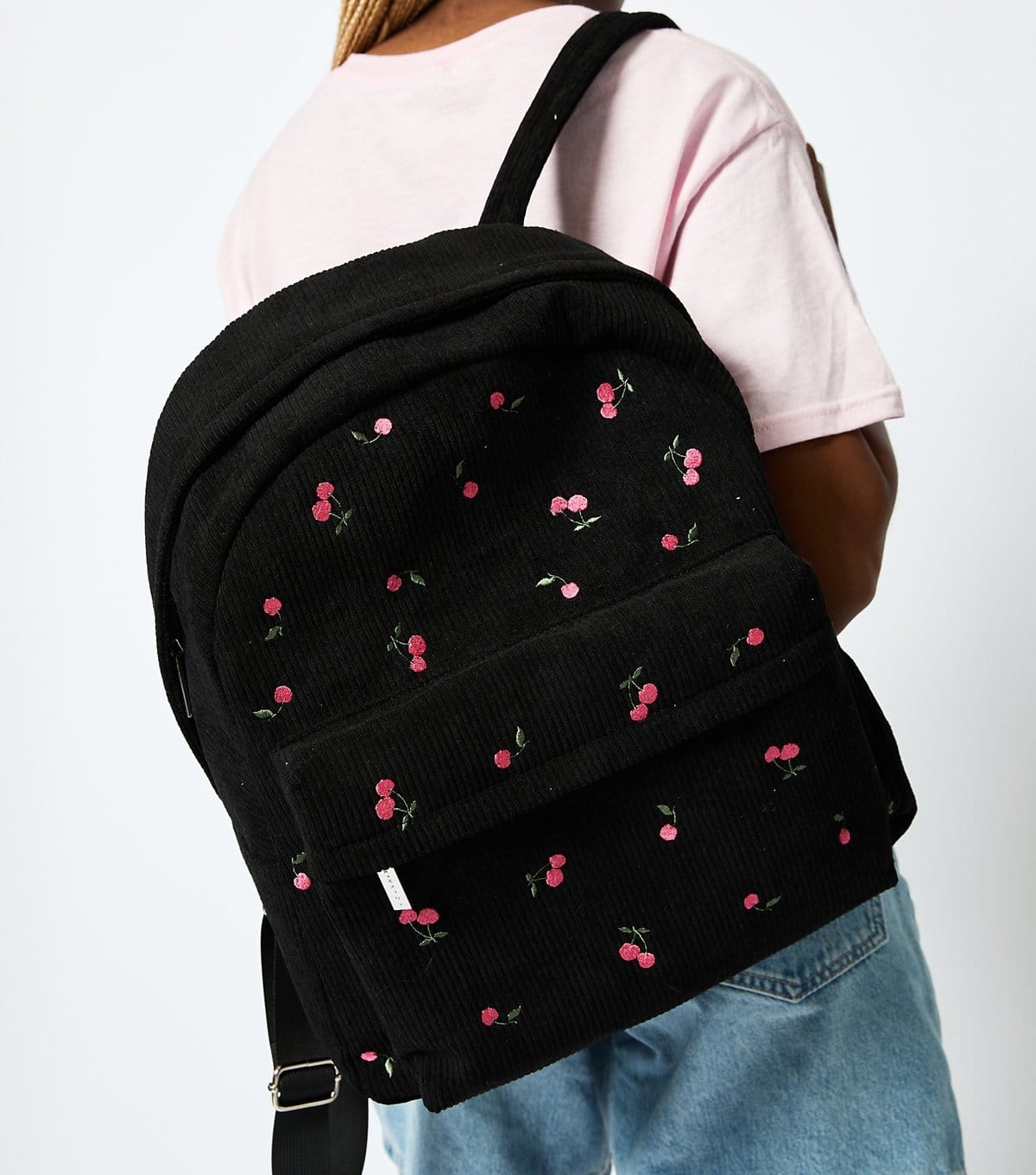 Skinnydip Black Corduroy Cherry Embroidered Backpack Skinnydip New Look - 1