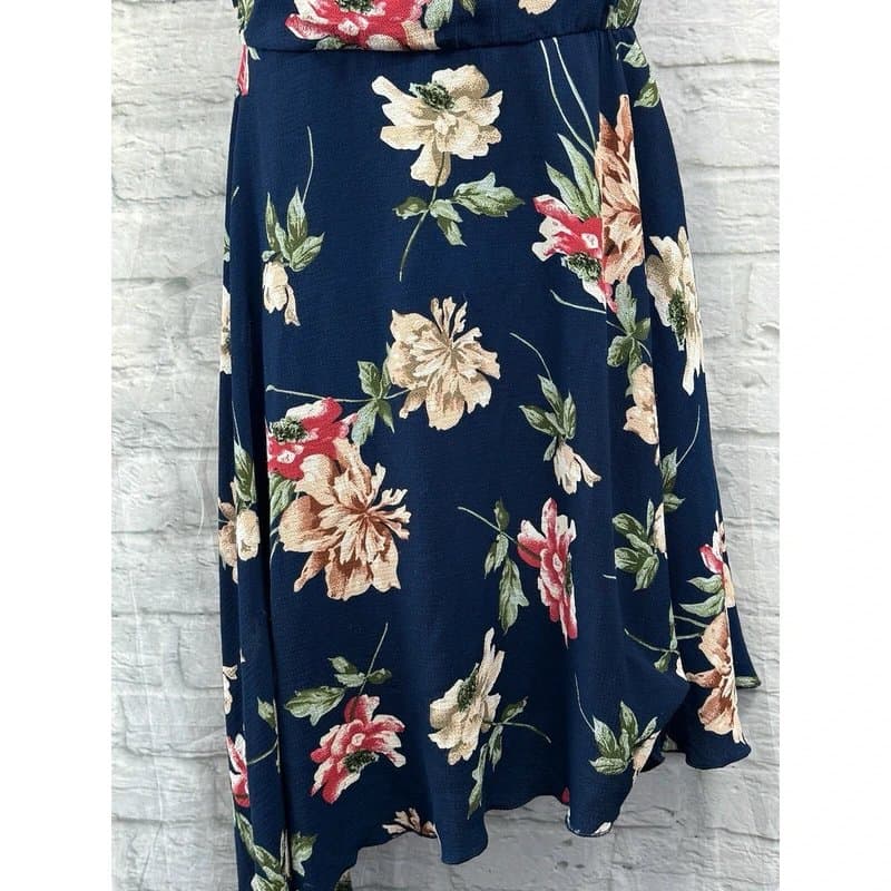 New Look New Look Cameo Rose A-Line Dress Navy Blue Pink Red Size 12 Asymmetric Cottage