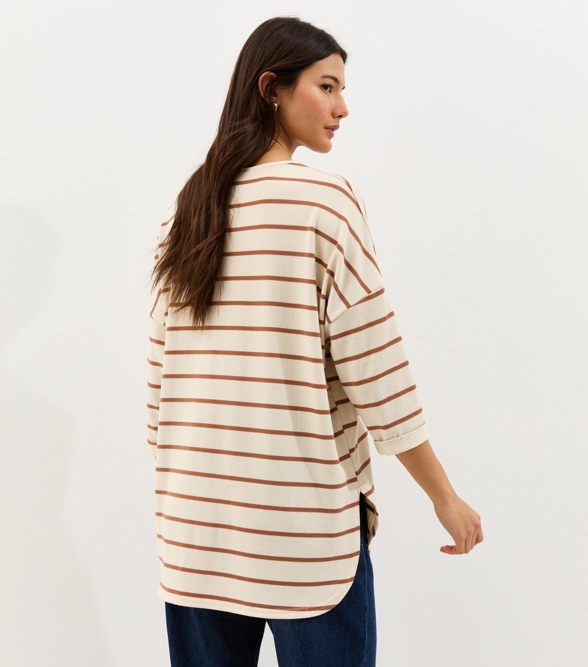 New Look Women's Cream Striped Cropped Sleeve Oversized Top New Look - 4