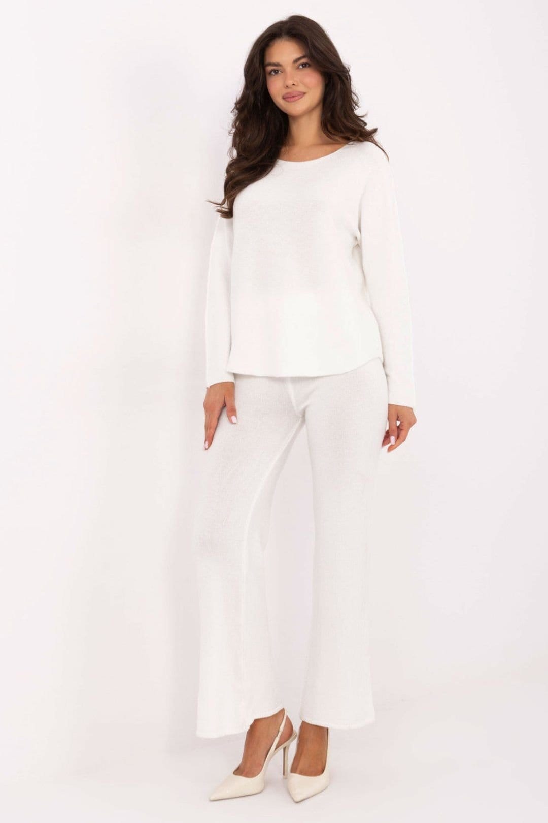 Love Lace White Viscose Knit Sweater and Pants Set