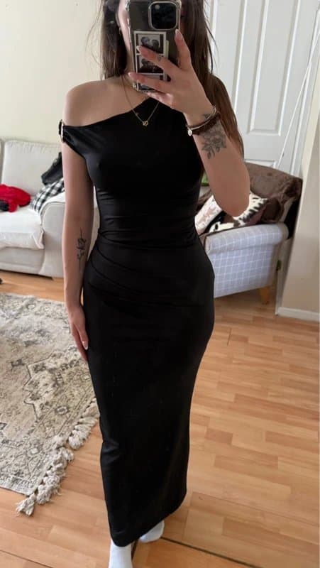 ASOS Elegant Black Asymmetric Ruched Maxi Dress // Size Small (8)