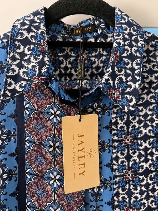 Jayley Jayley Collection Blue Geometric Print Long-Sleeve Dress – BNWT - 1