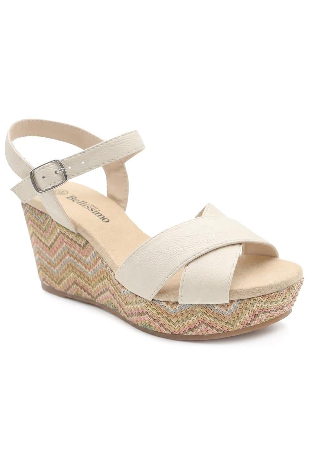 Bellissimo Bellissimo White Buckle Wedge Espadrilles