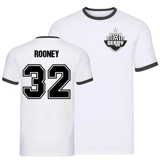 Derby County Derby County Men's Wayne Rooney Derby Ringer Tee in White - 2