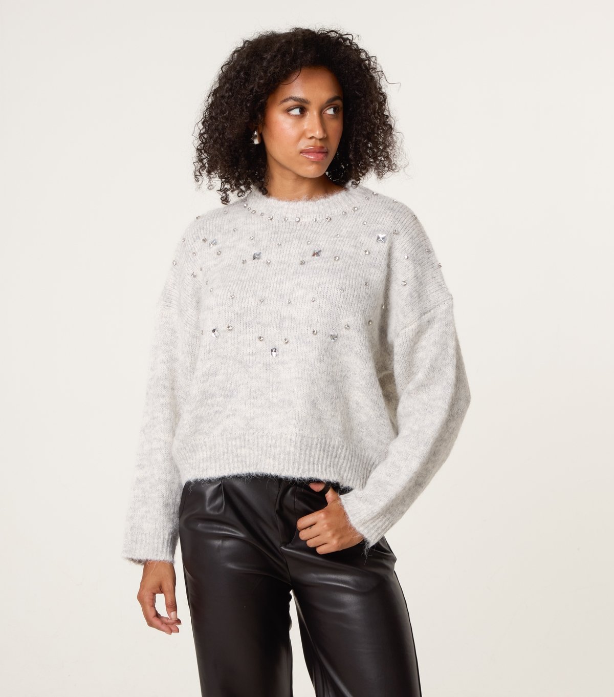 Blue Vanilla Women's Grey Diamante Jumper Blue Vanilla New Look - 3