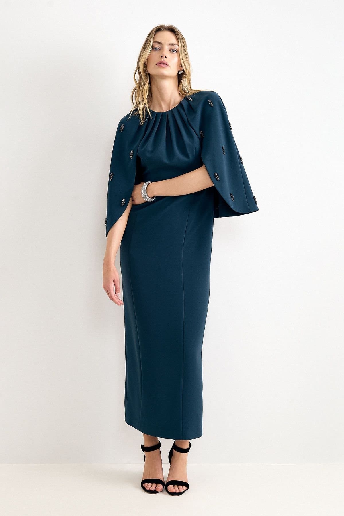 Phase Eight Phase Eight Women's Michelle Embellished Cape Dress in Teal