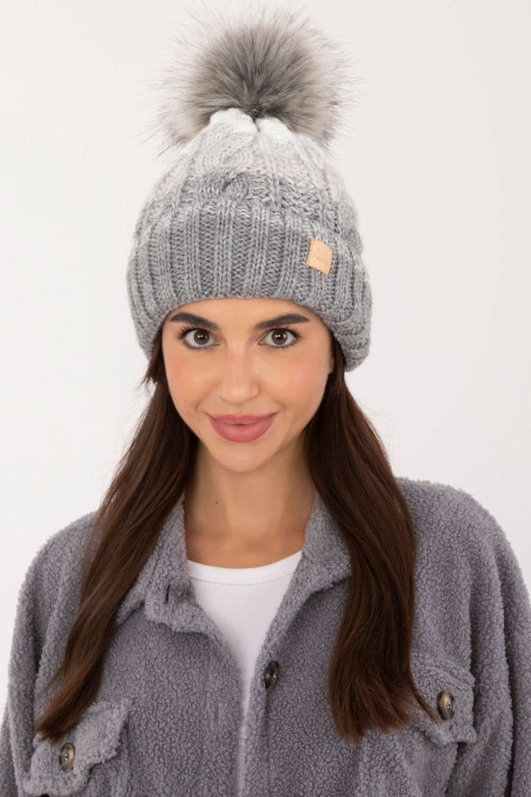 Love Lace Love Lace Grey Plaid Beanie with Fleece Lining & Pom Pom