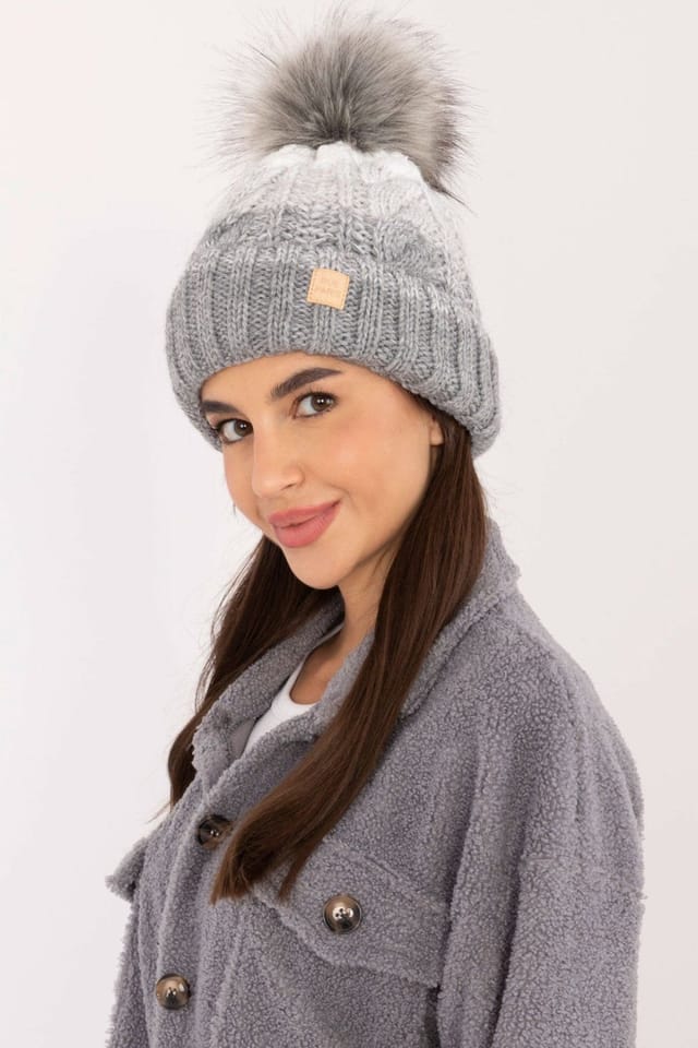 Love Lace Love Lace Women's Plaid Winter Beanie with Fleece Lining & Fluffy Pom Pom in Grey - 2