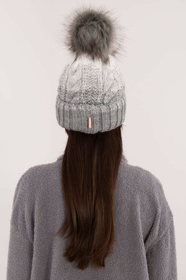 Love Lace Love Lace Women's Plaid Winter Beanie with Fleece Lining & Fluffy Pom Pom in Grey - 3