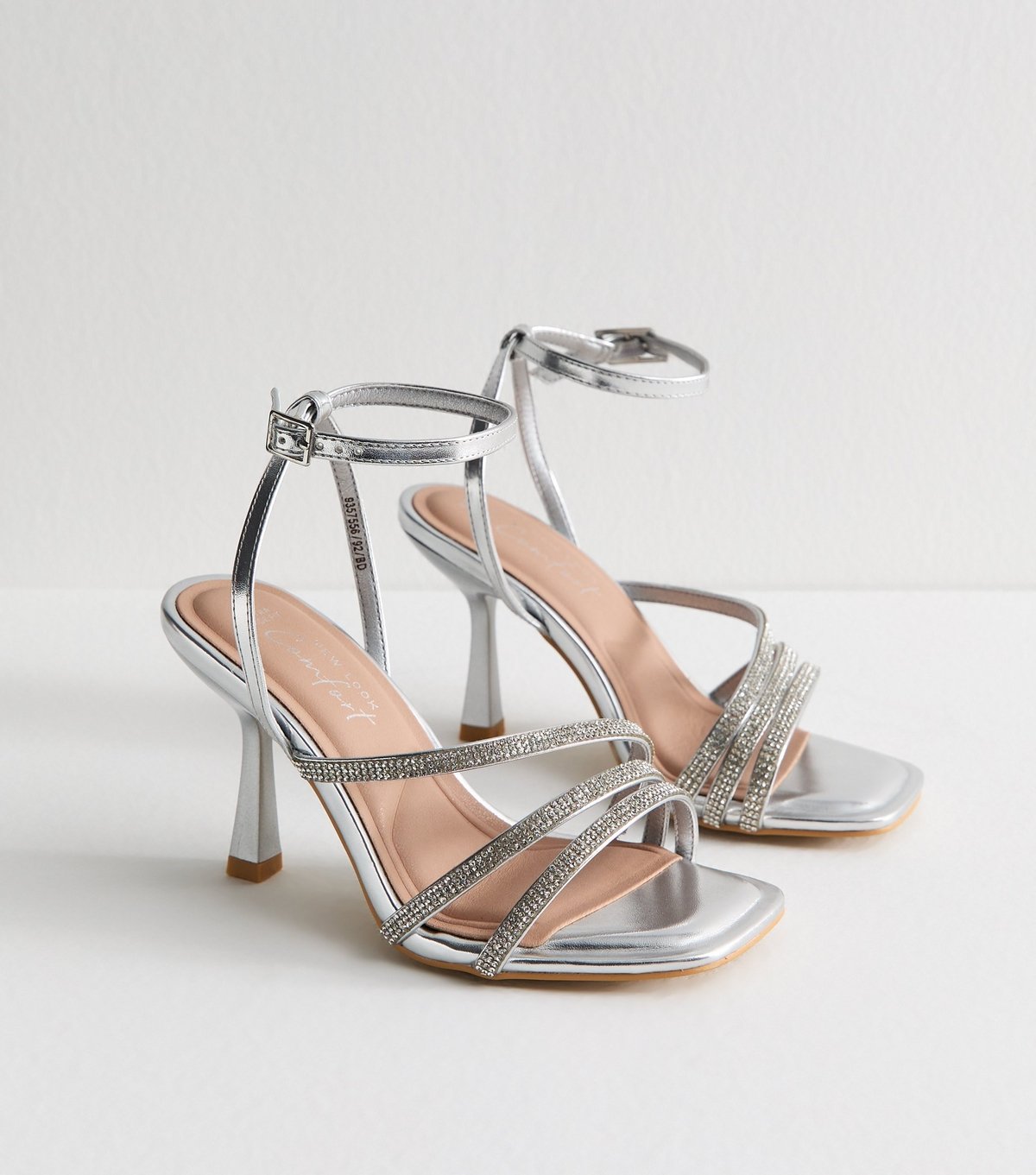 New Look Women's Wide Fit Silver Embellished Stiletto Heel Sandals Vegan New Look - 2