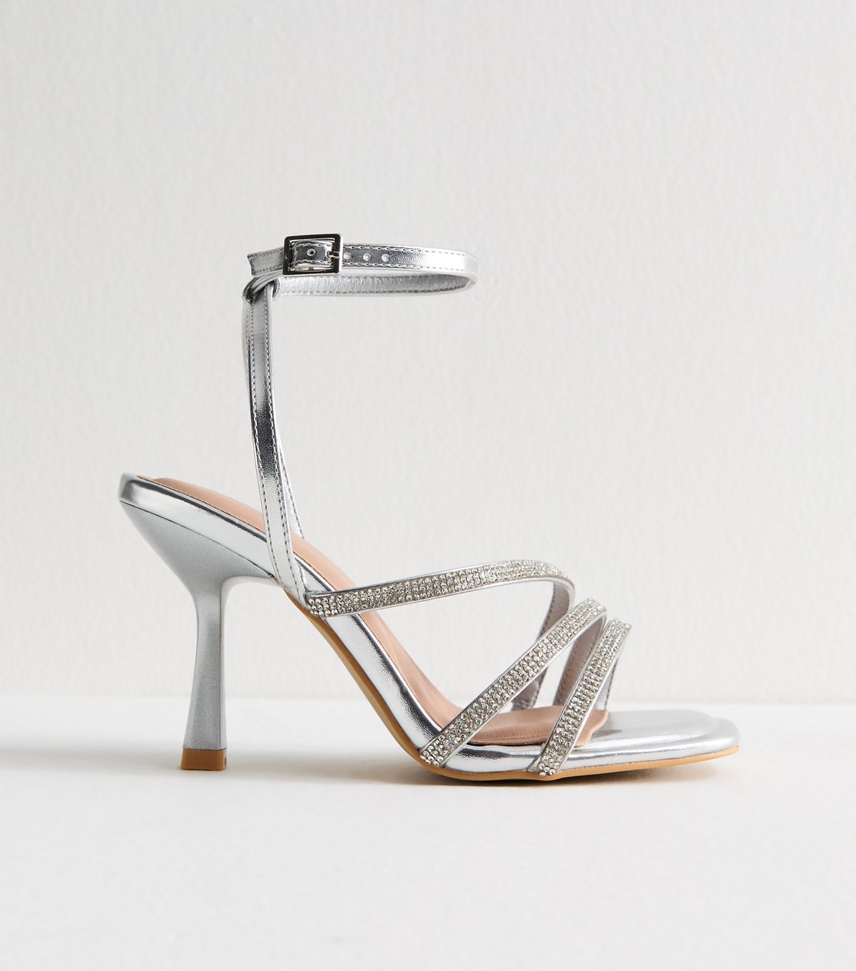 New Look Women's Wide Fit Silver Embellished Stiletto Heel Sandals Vegan New Look - 3