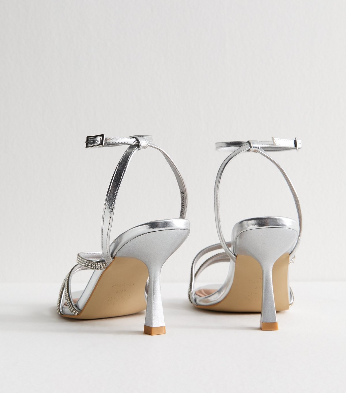 New Look Women's Wide Fit Silver Embellished Stiletto Heel Sandals Vegan New Look - 4