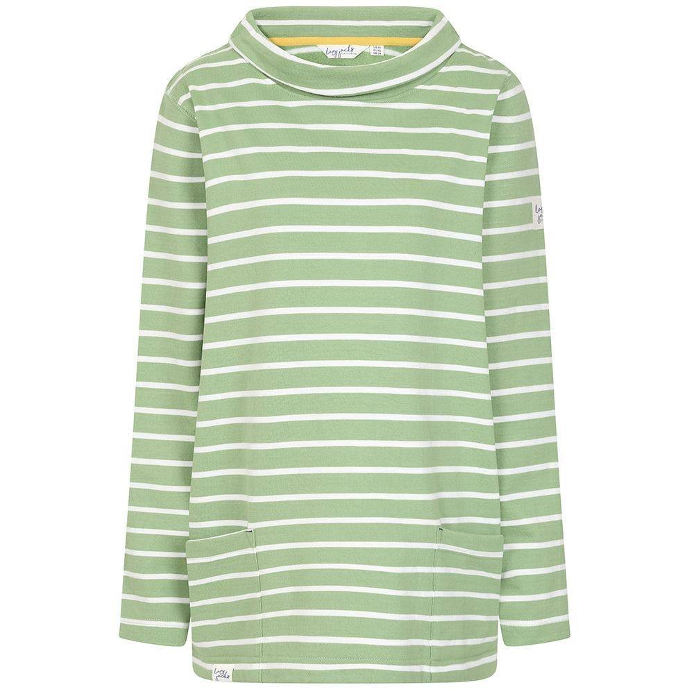 Lazy Jacks Lazy Jacks Women's Striped Roll Neck Sweatshirt in Light Green - 1