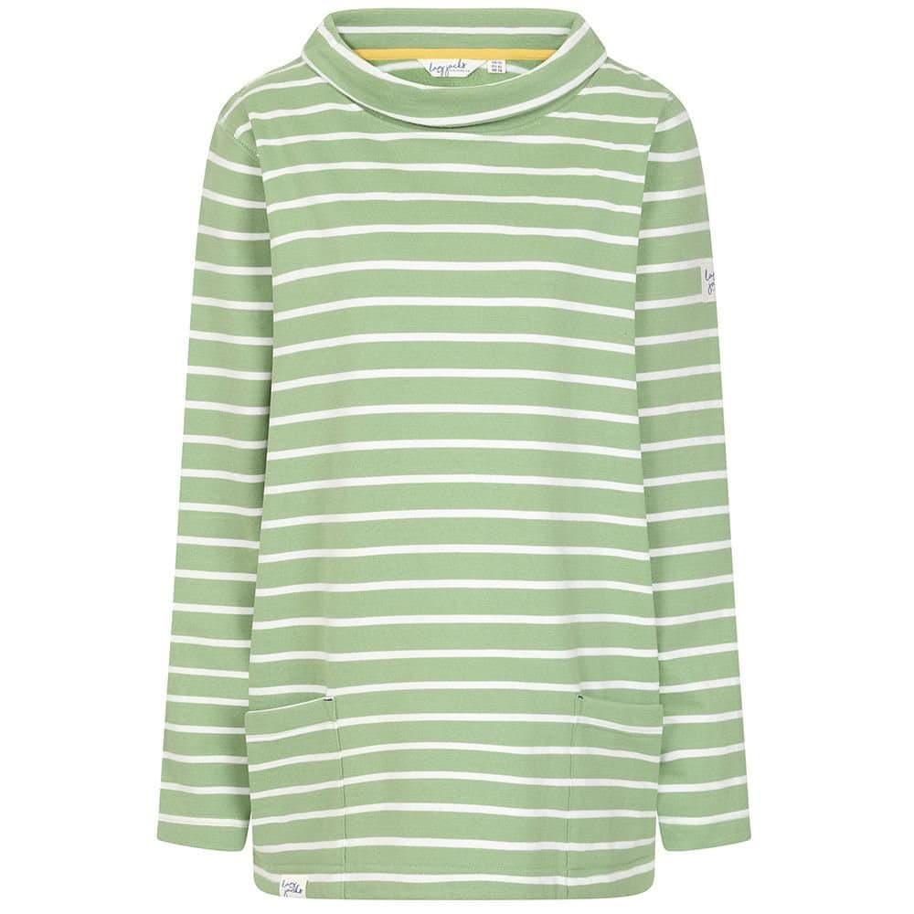 Lazy Jacks Lazy Jacks Women's Striped Roll Neck Sweatshirt in Light Green