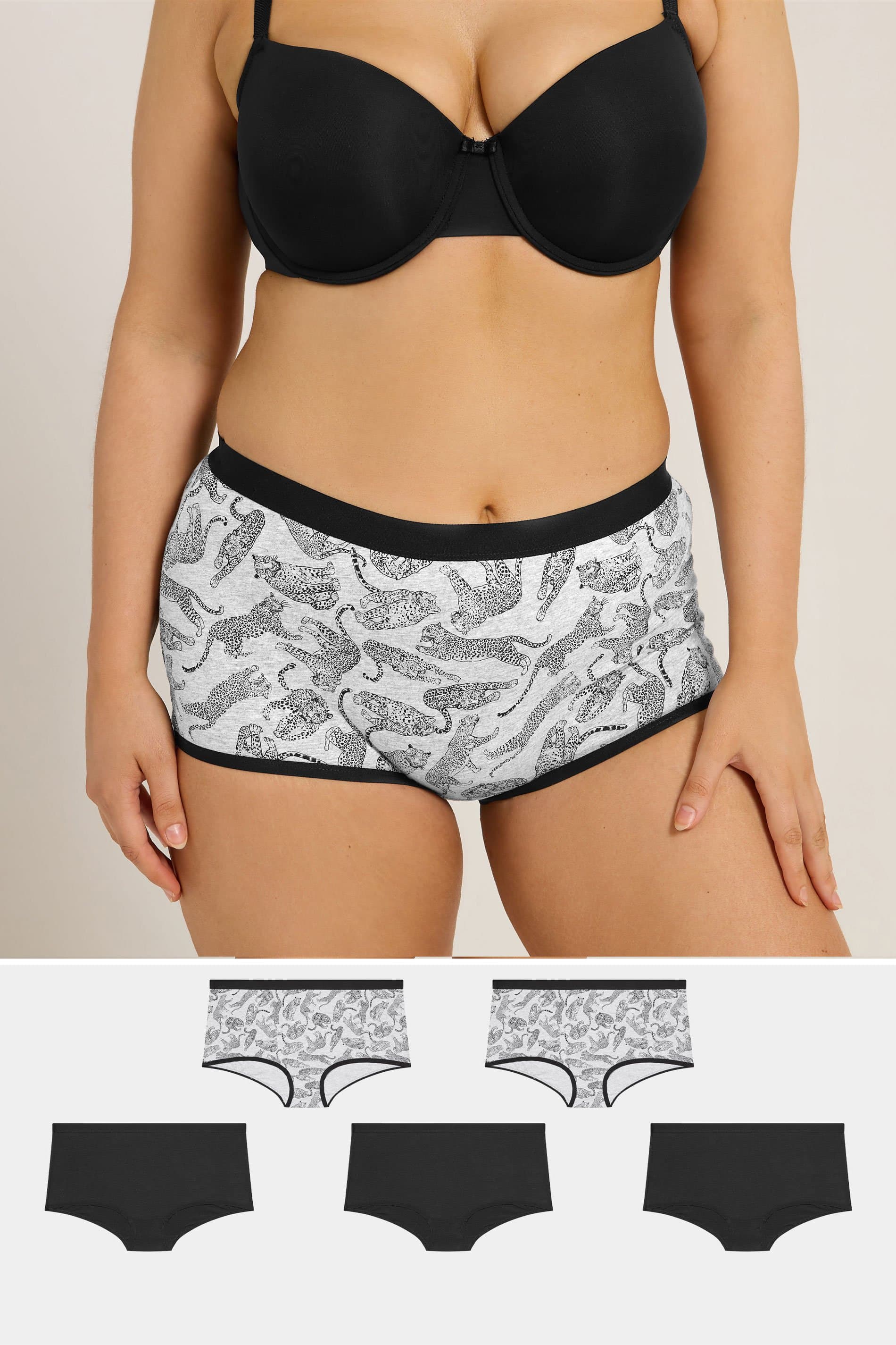 Yours 5 Pack Plus Size Grey Leopard Print Shorts