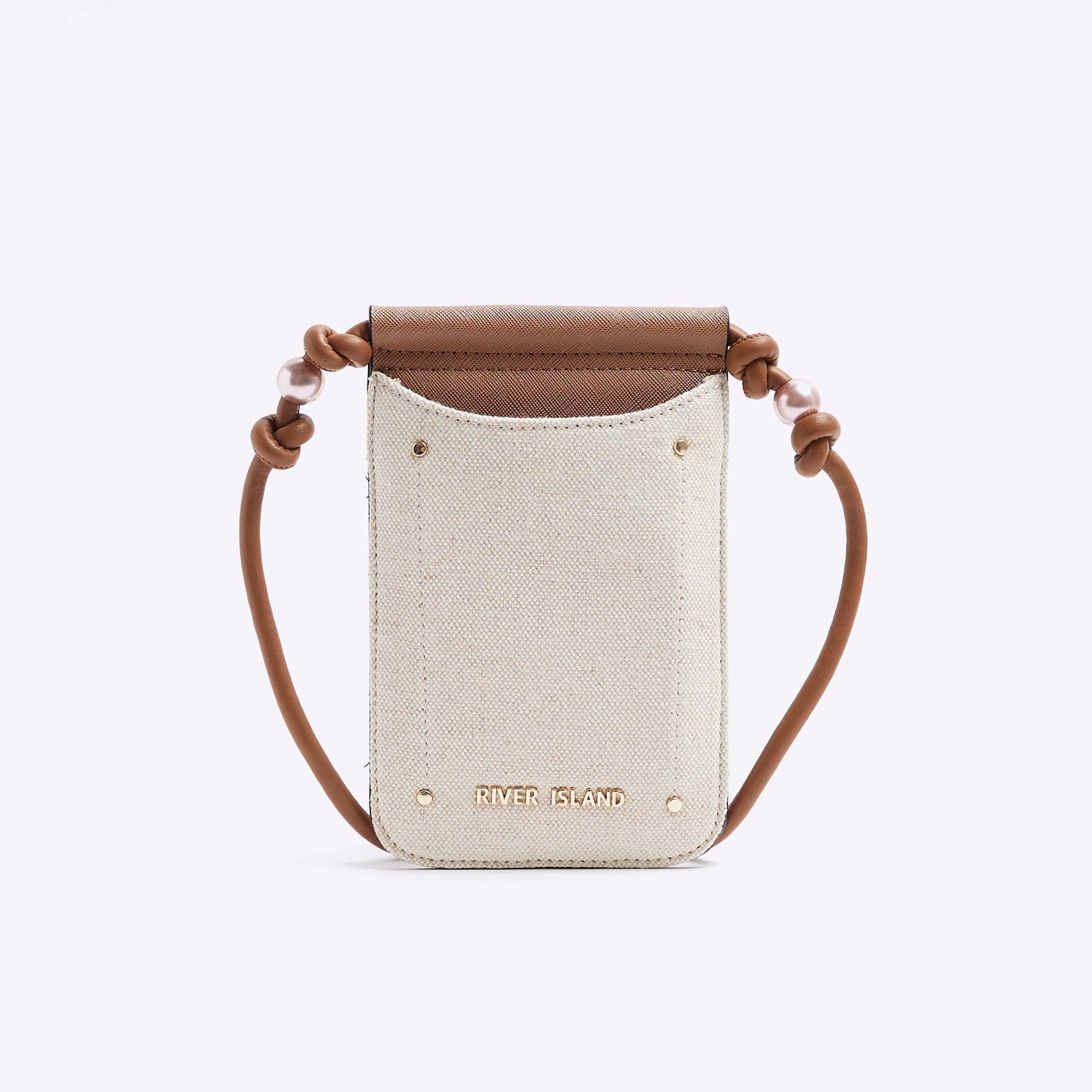 River Island River Island Womens Cream Canvas Phone Cross Body Bag