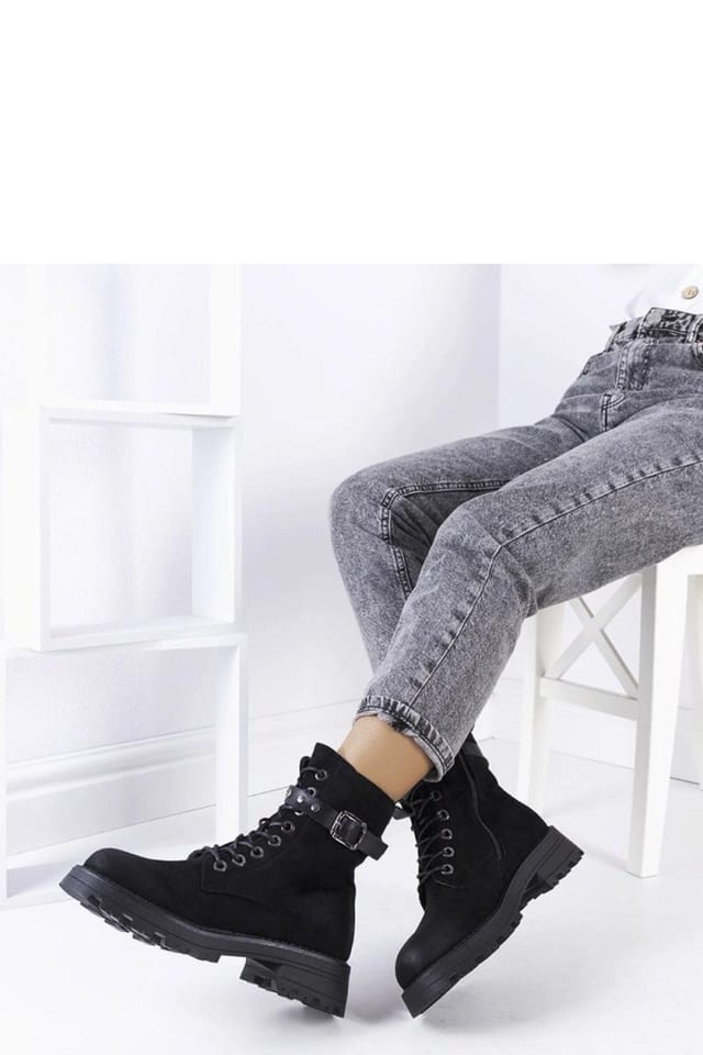 Love Lace Love Lace Women's Lace Up Ankle Boots with Side Zip Suede Feel & Silver Buckle in Black - 2