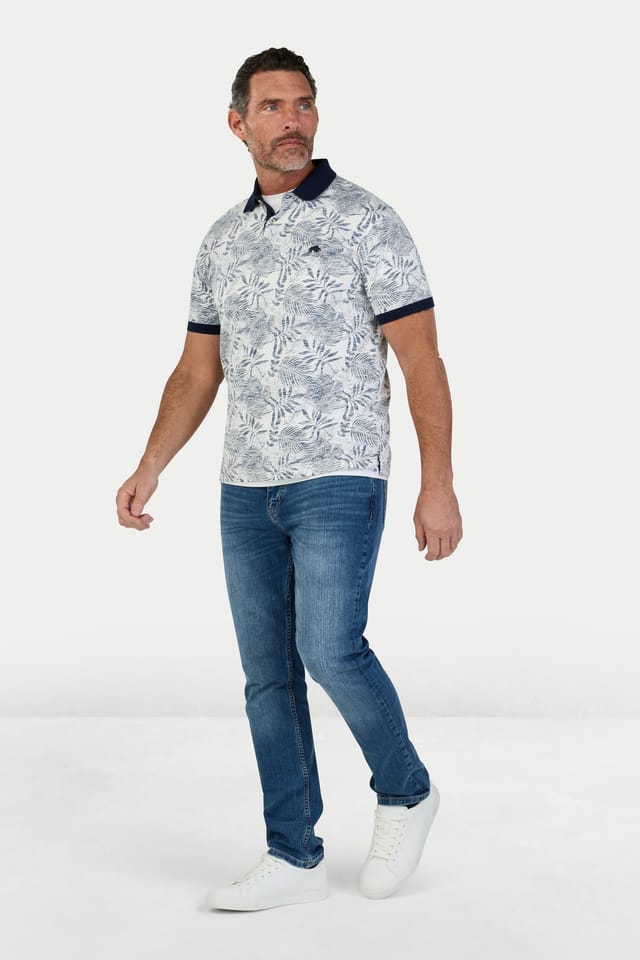 raging bull Raging Bull Men's Reverse Print Floral Jersey Polo in Off-White - 2