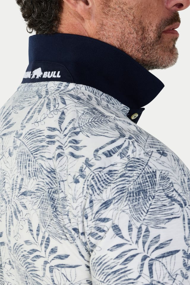 raging bull Raging Bull Men's Reverse Print Floral Jersey Polo in Off-White - 3
