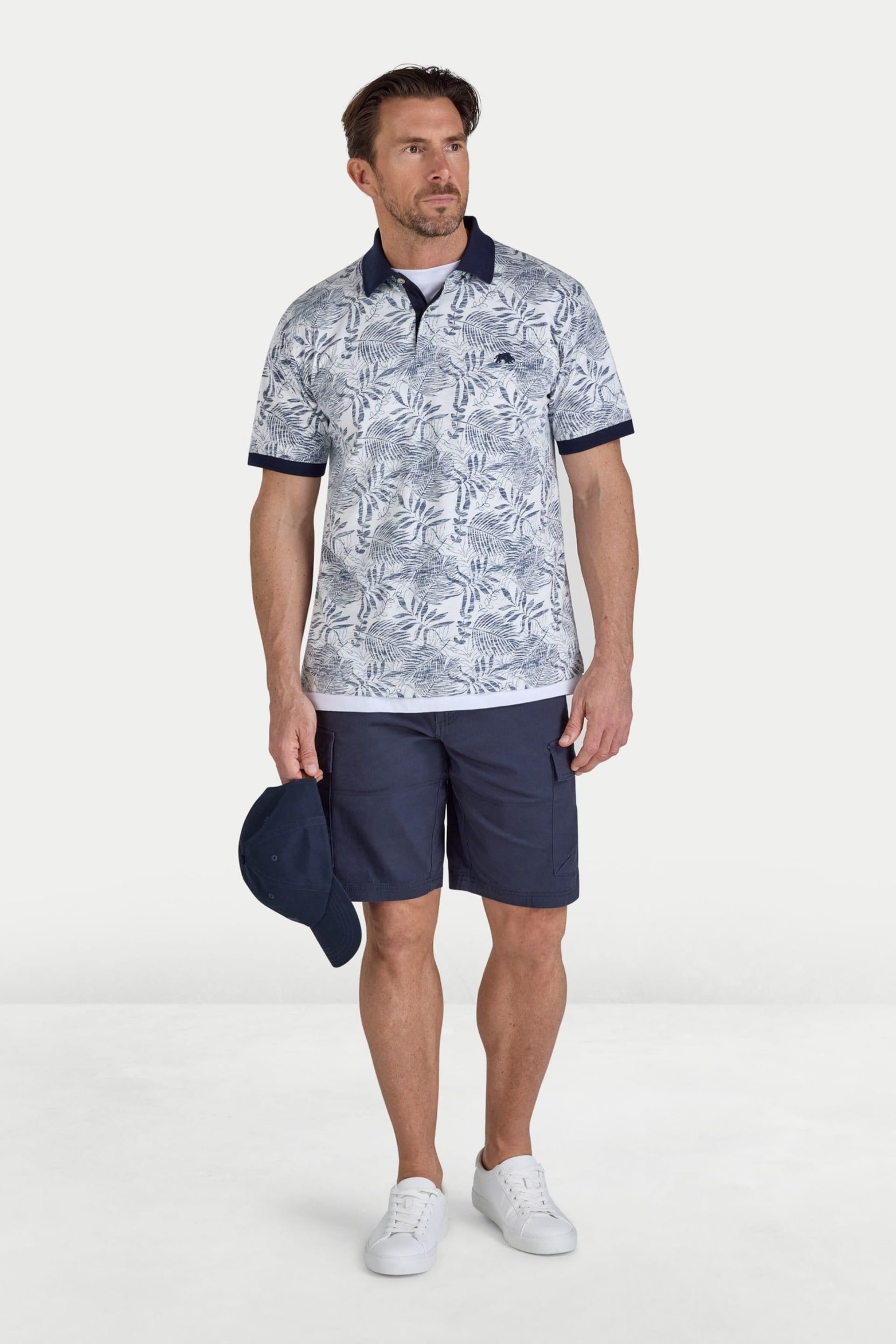 raging bull Raging Bull Men's Reverse Print Floral Jersey Polo in Off-White - 4