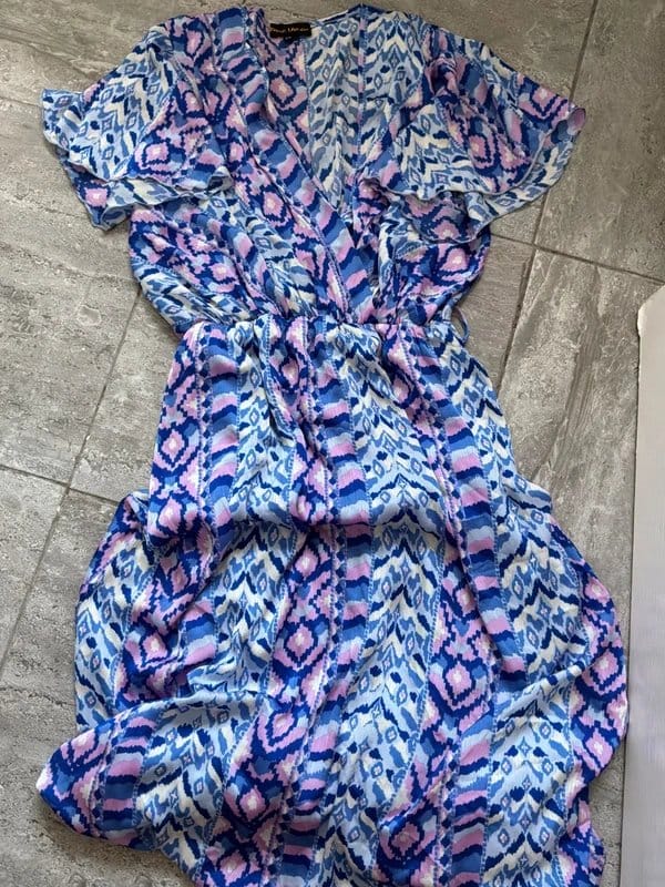 Frank Usher Blue Lilac Pattern Dress Size S/M