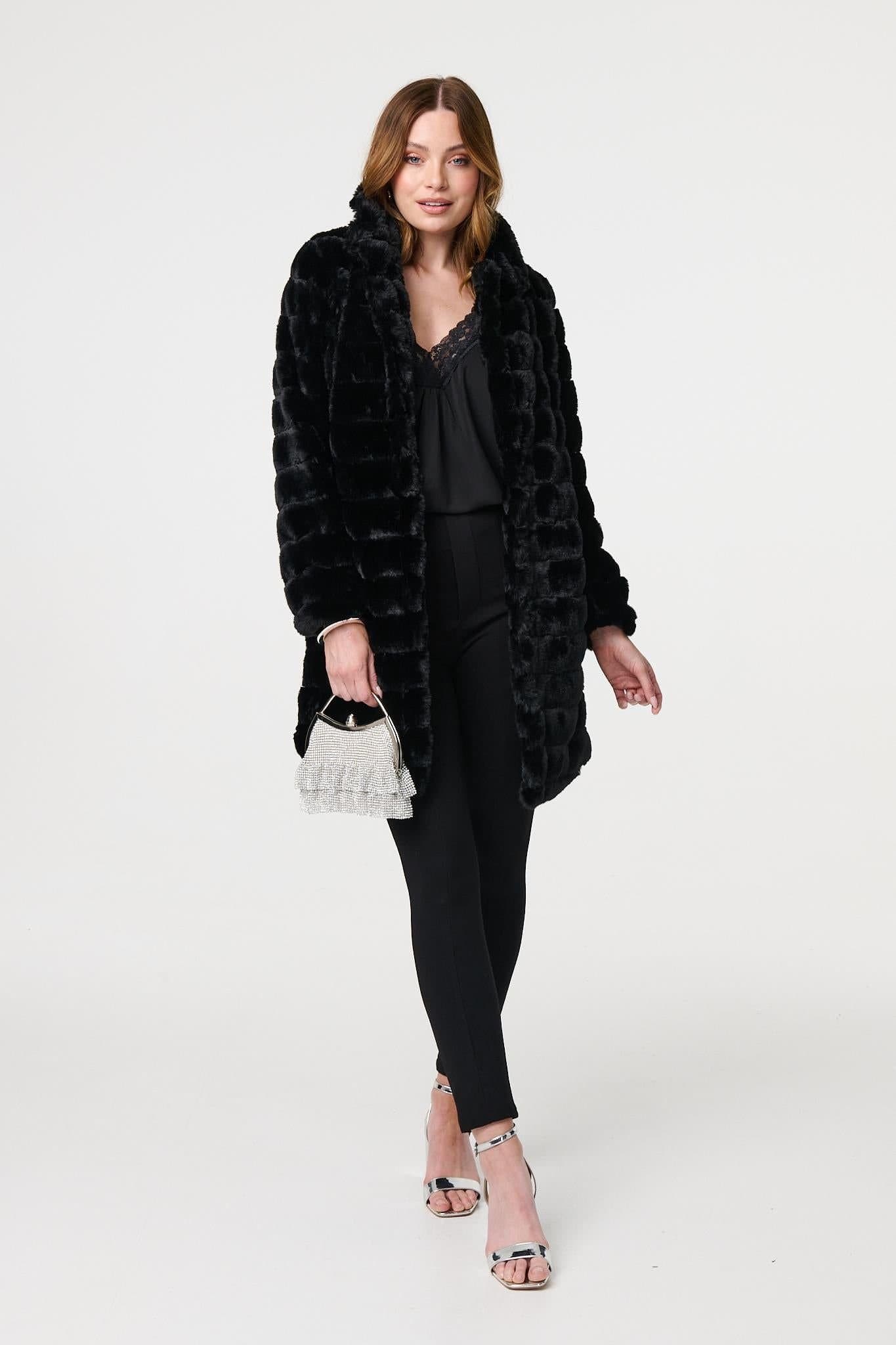 Izabel London Izabel London Women's Faux Fur Thigh Length Coat in Black