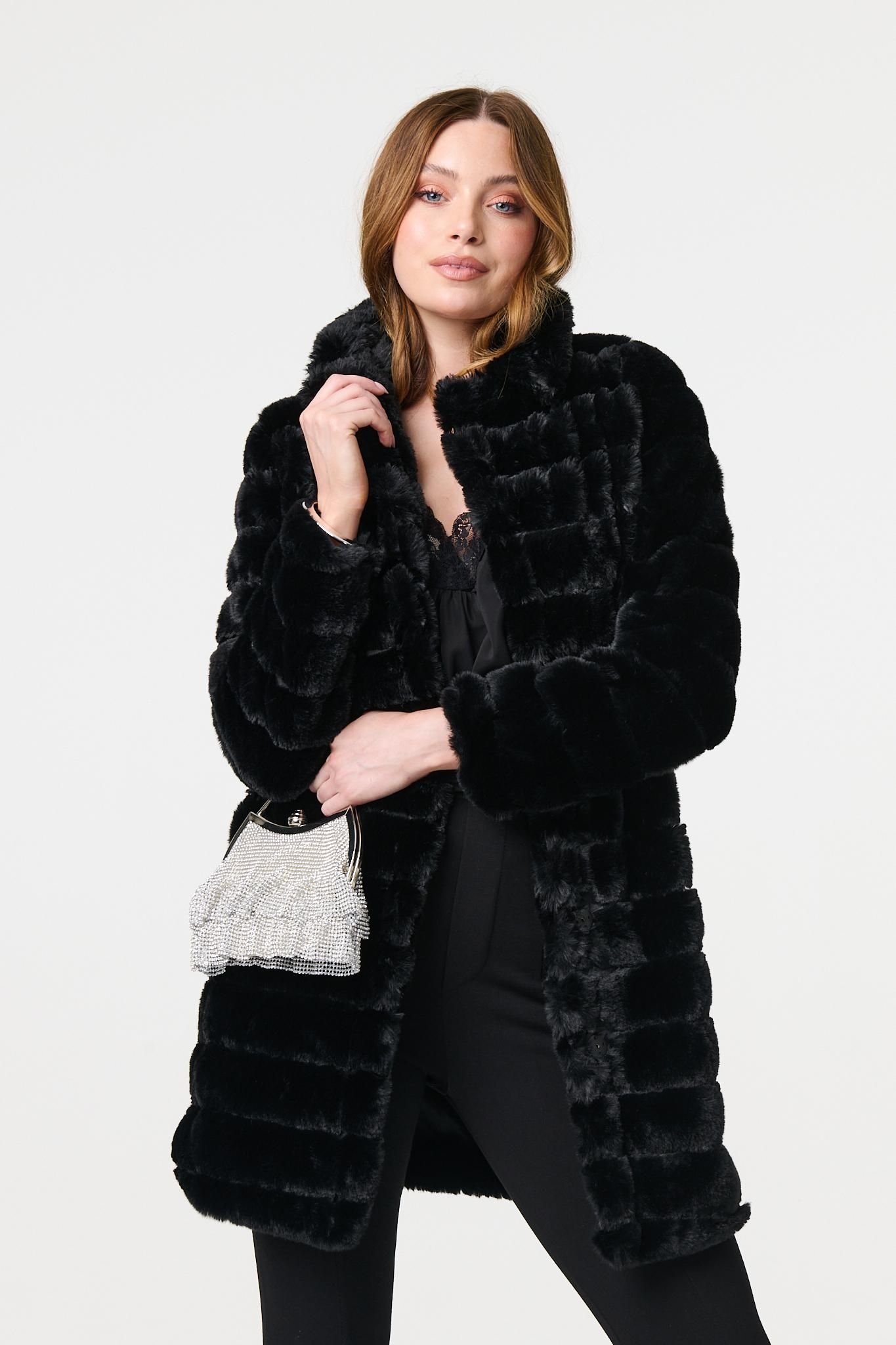 Izabel London Izabel London Women's Faux Fur Thigh Length Coat in Black - 2