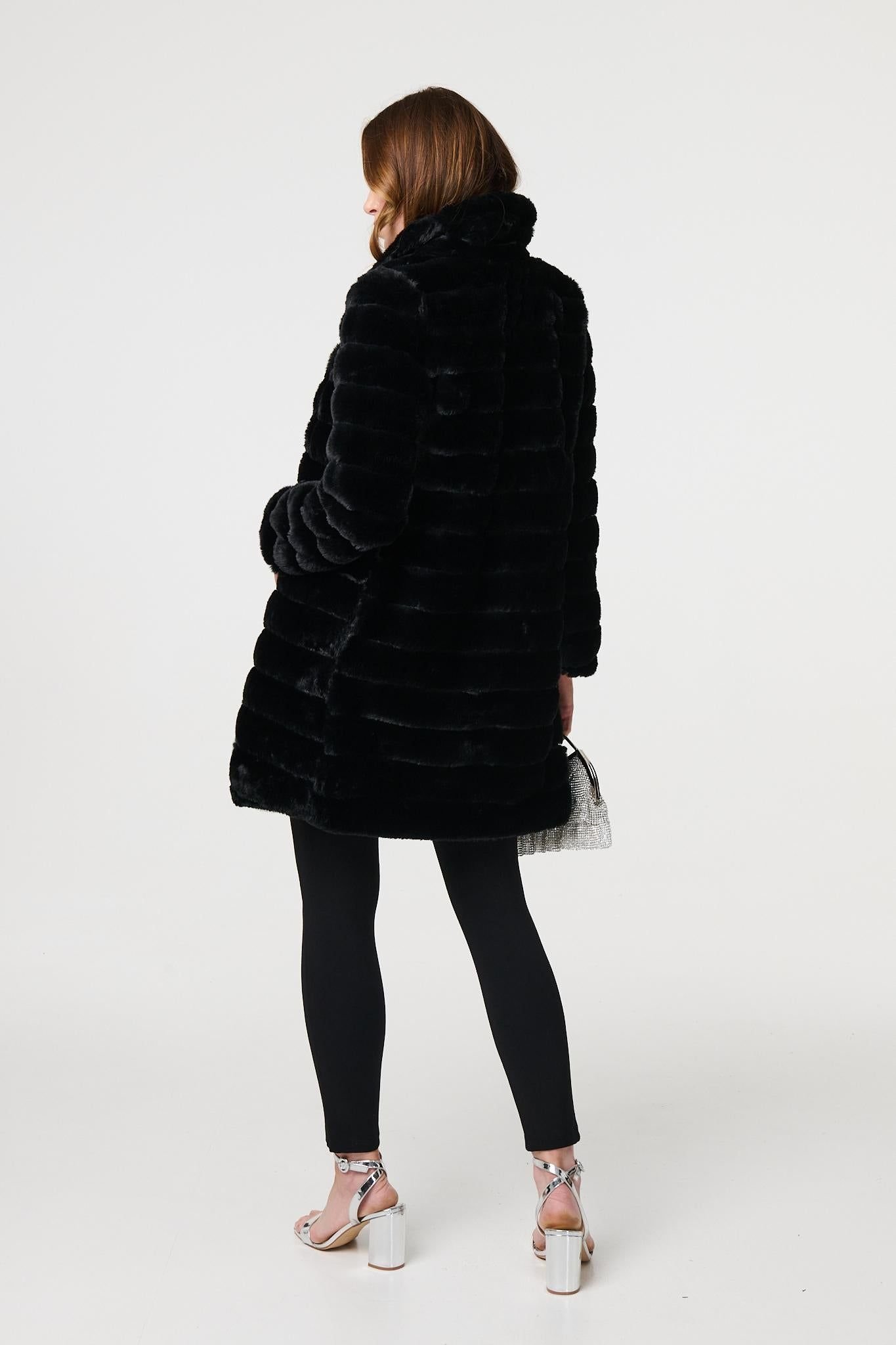 Izabel London Izabel London Women's Faux Fur Thigh Length Coat in Black - 3