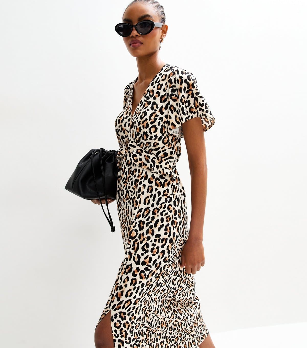 New Look Women's Tall Brown Leopard Print Flutter Sleeve Midi Dress New Look