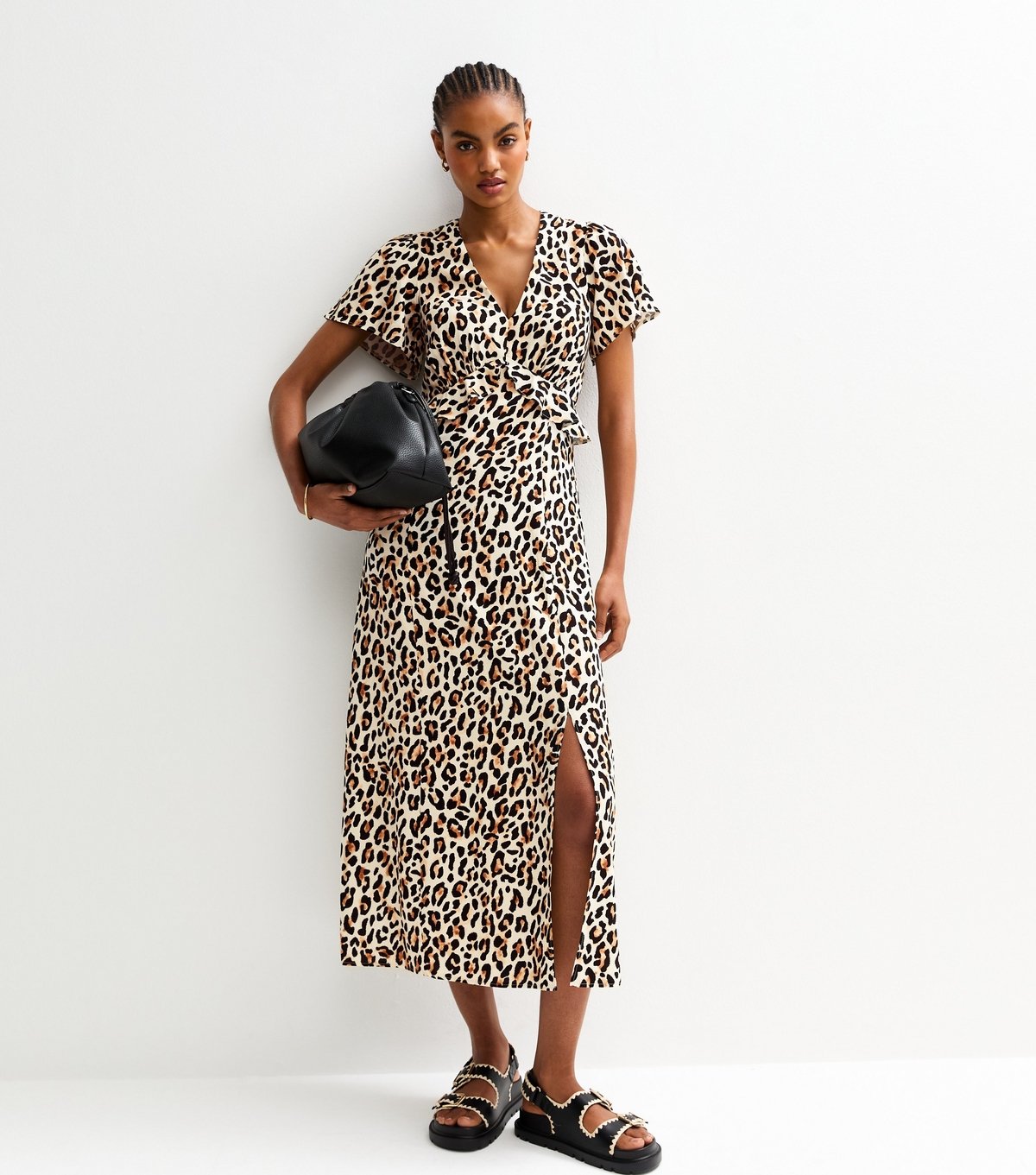 New Look Women's Tall Brown Leopard Print Flutter Sleeve Midi Dress New Look - 2